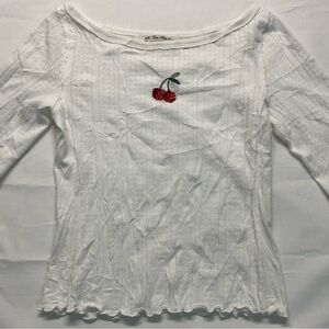 We The Free White Blouse with Red Cherry Embroidery